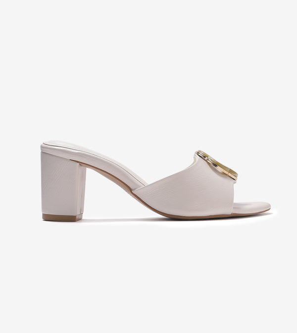 Floral Adornment Block Heeled Sandals - White