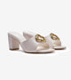 Floral Adornment Block Heeled Sandals - White