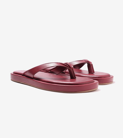 V-Strap Slide Flat Sandals - Maroon
