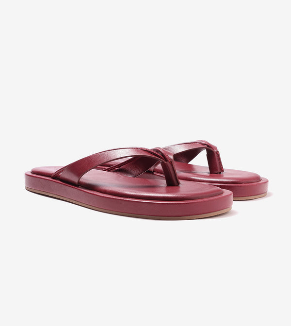 V-Strap Slide Flat Sandals - Maroon