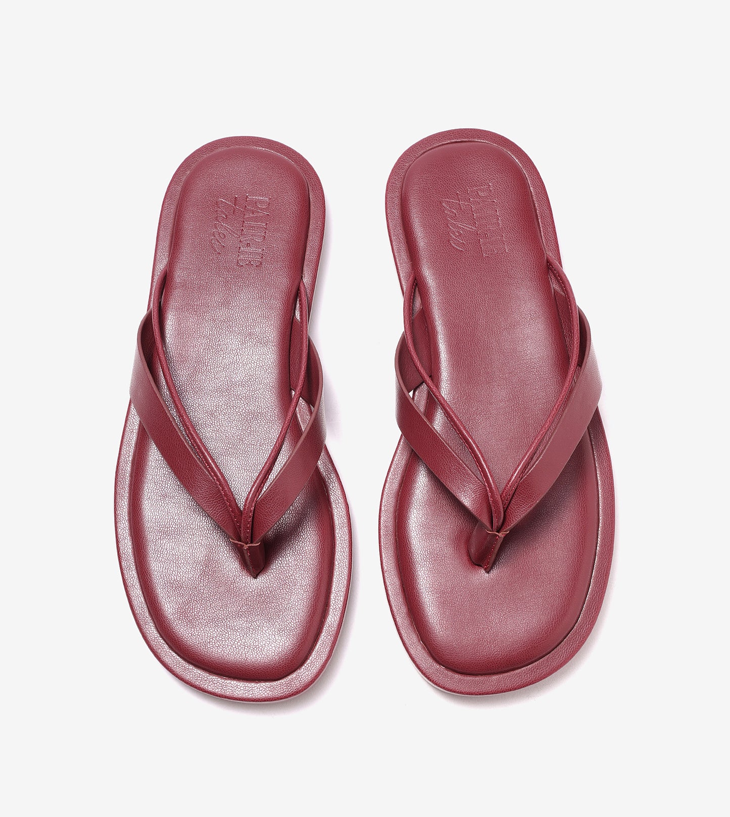 V-Strap Slide Flat Sandals - Maroon