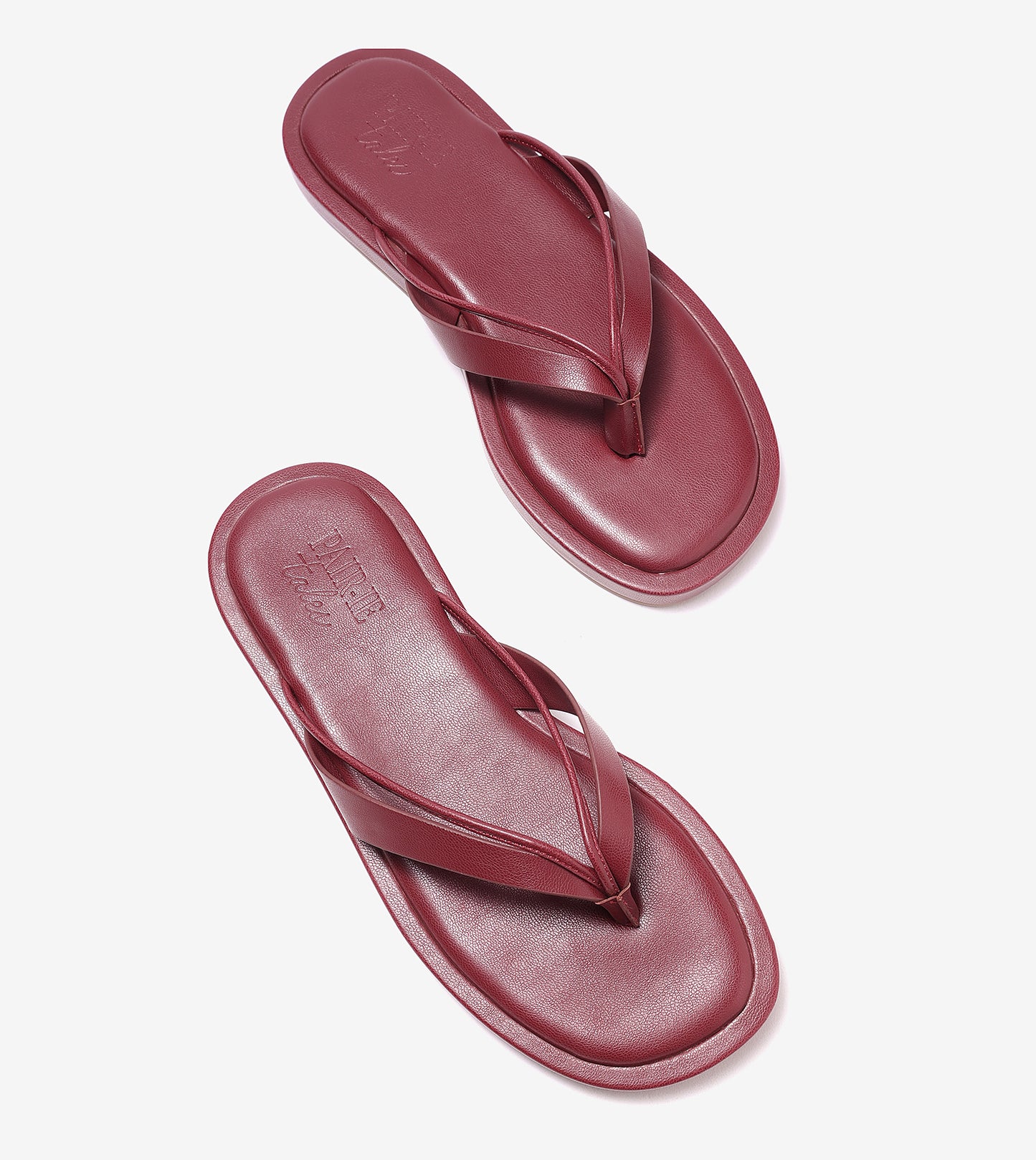 V-Strap Slide Flat Sandals - Maroon