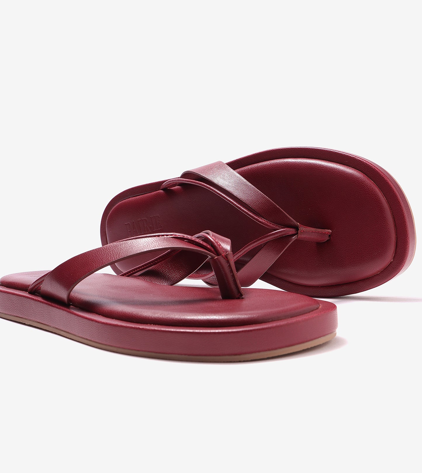 V-Strap Slide Flat Sandals - Maroon