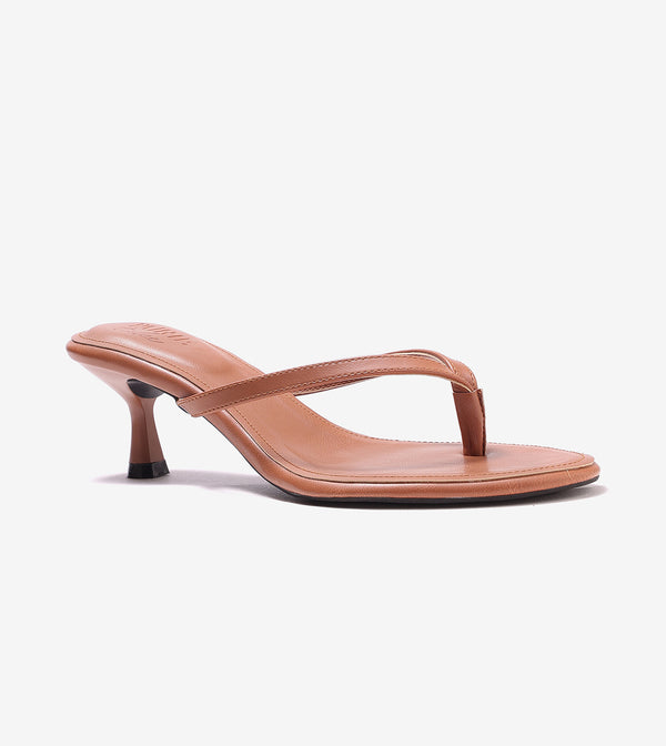 V-Strap Kitten Heels - Tan