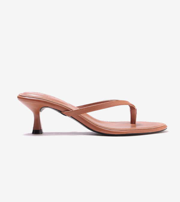 V-Strap Kitten Heels - Tan