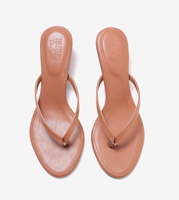 V-Strap Kitten Heels - Tan