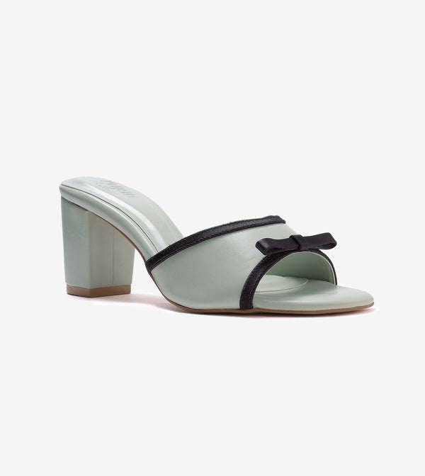 Two Tone Bow Heeled Mules - Green