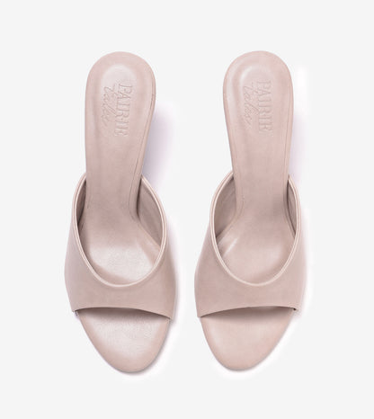 Almond Toe Stiletto Tweed Mules - Stone