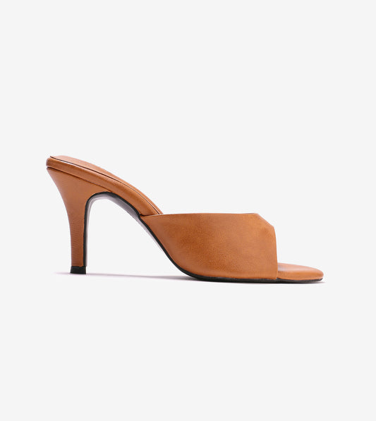 Almond Toe Stiletto Mules - Tan