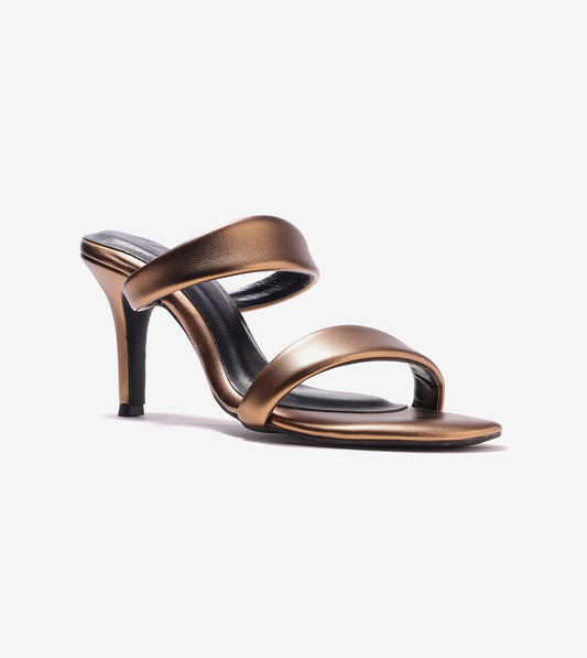 Two Strap Stiletto-Heel Sandals - Antique Gold