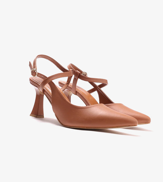 Slingback Pointed Toe Pumps - Tan