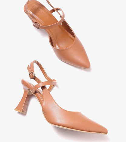 Slingback Pointed Toe Pumps - Tan