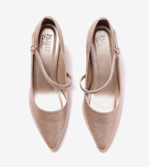 Asymmetric Textured Snake-Print Strappy Heeled Pumps - Gold