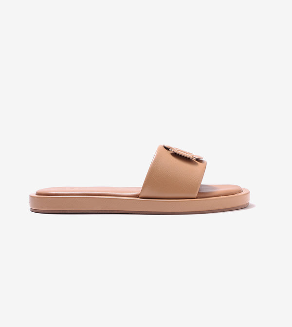 Flower Cutout Slide Sandals - Beige