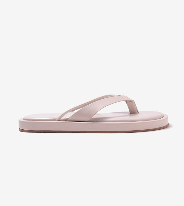 V-Strap Slide Flat Sandals - Cream