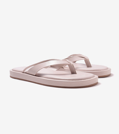 V-Strap Slide Flat Sandals - Cream