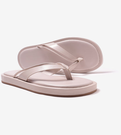 V-Strap Slide Flat Sandals - Cream