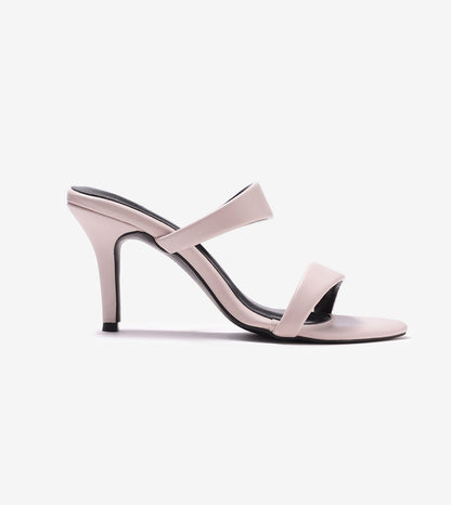 Two Strap Stiletto-Heel Sandals - Cream