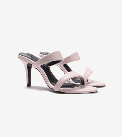 Two Strap Stiletto-Heel Sandals - Cream