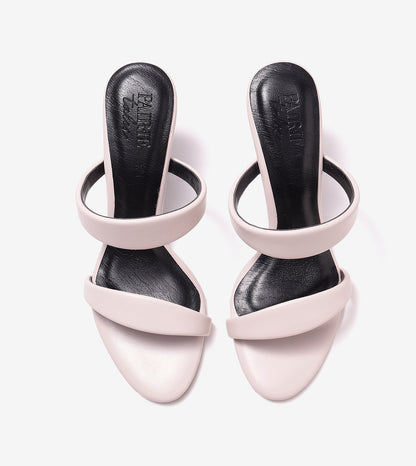 Two Strap Stiletto-Heel Sandals - Cream