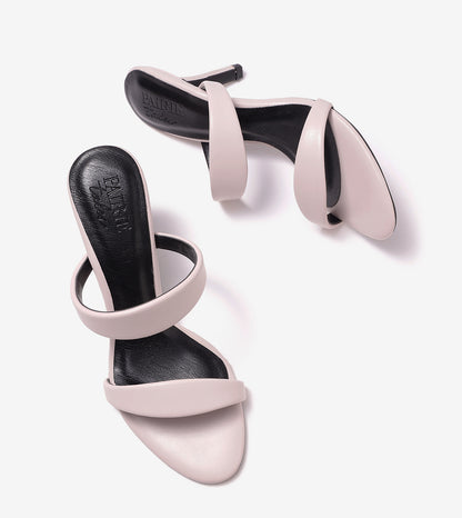 Two Strap Stiletto-Heel Sandals - Cream