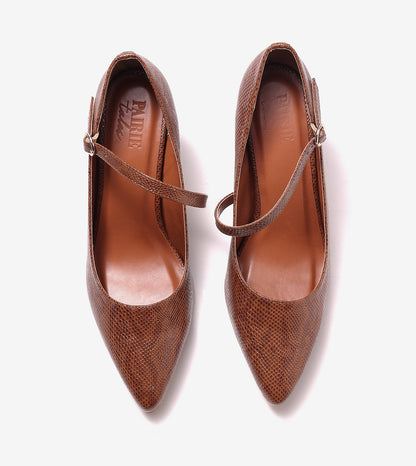 Asymmetric Textured Snake-Print Strappy Heeled Pumps - Brown