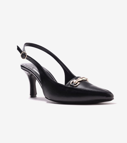 Chain - Embellished Slingback Pumps - Black