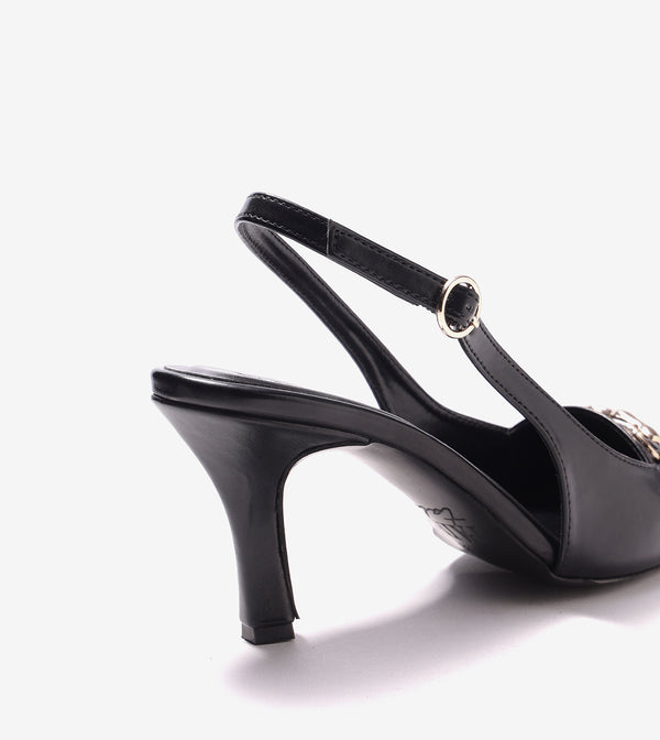 Chain Slingback Pumps - Black