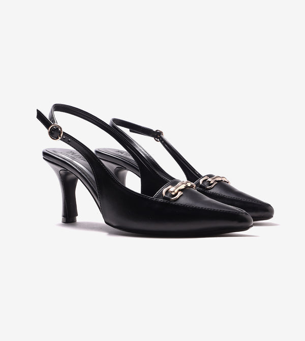 Chain Slingback Pumps - Black