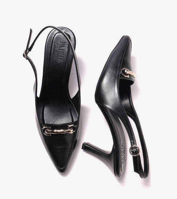 Chain Slingback Pumps - Black