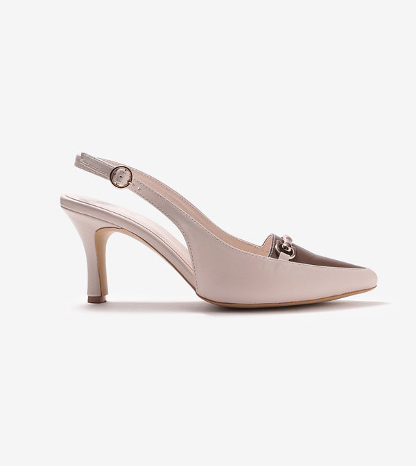 Chain Slingback Pumps - Cream