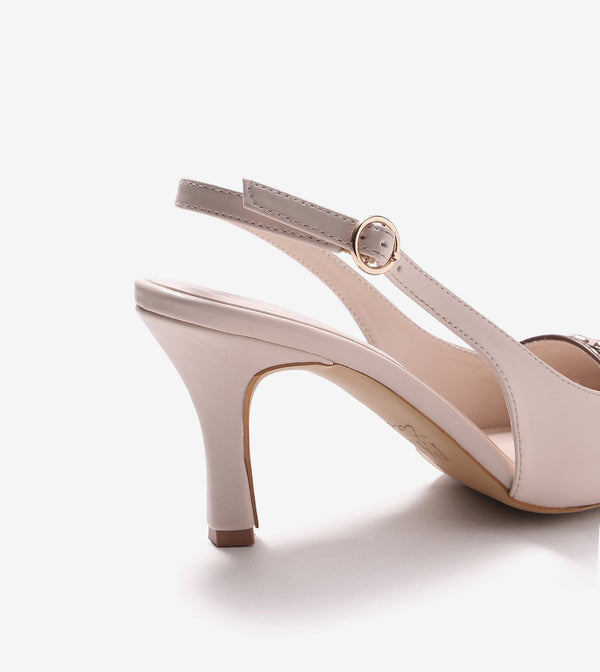 Chain Slingback Pumps - Cream