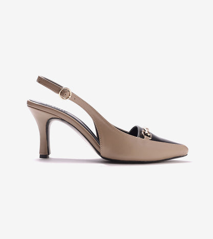 Chain - Embellished Slingback Pumps - Beige
