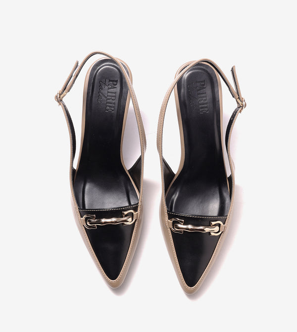 Chain Slingback Pumps - Beige