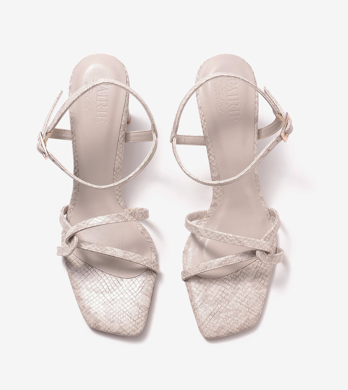 Snake Print Strappy Heeled Sandals - Stone