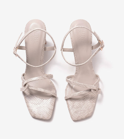 Snake Print Strappy Heeled Sandals - Stone