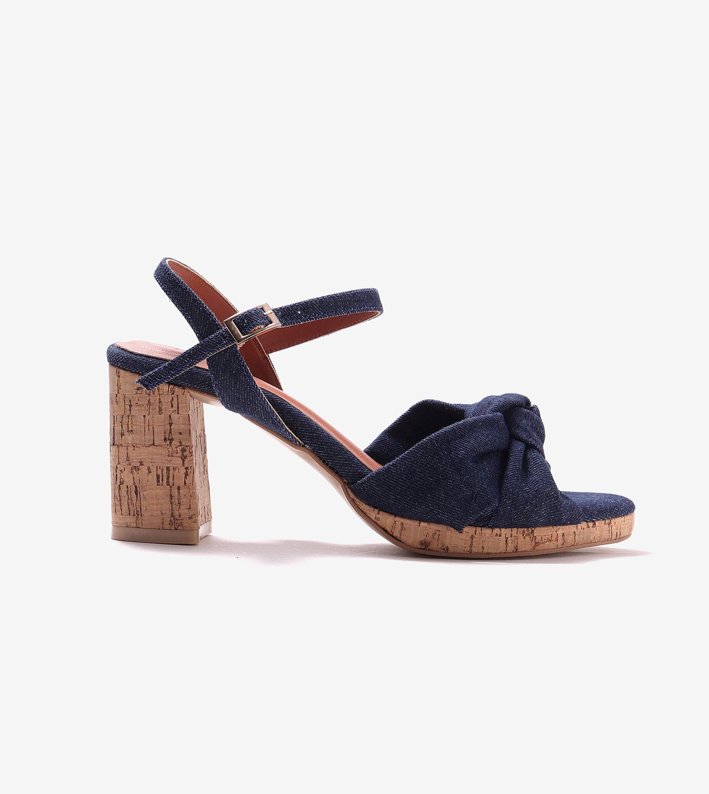 Denim Bow Detail Platform Heeled Sandals - Dark Blue