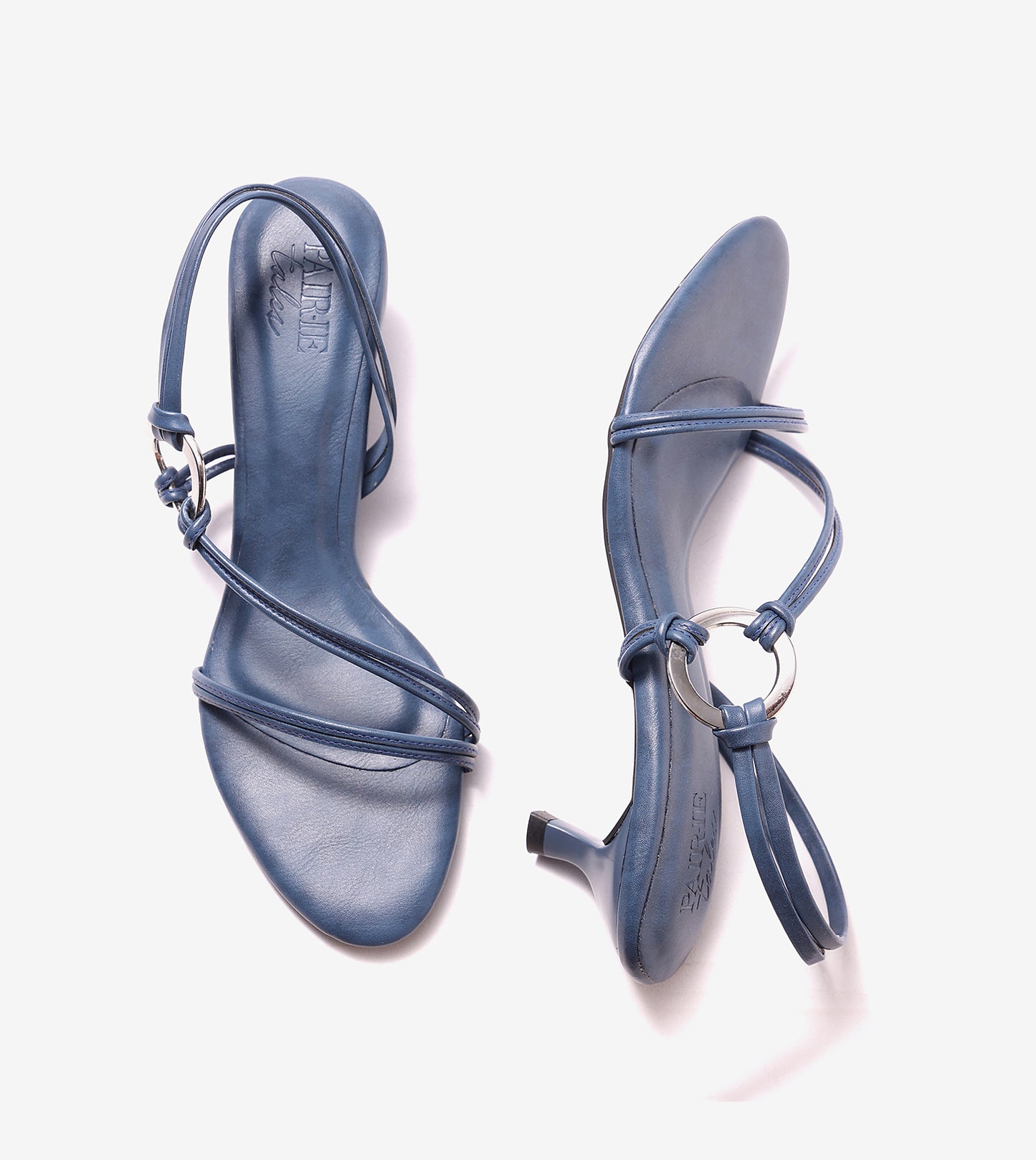 Strappy Kitten Heel With Metallic Adornment  - Blue