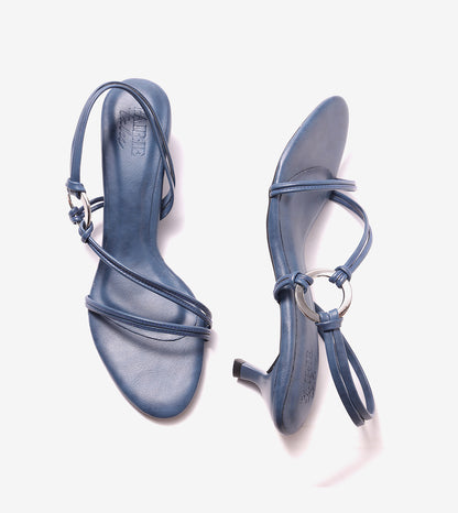Strappy Kitten Heel With Metallic Adornment  - Blue