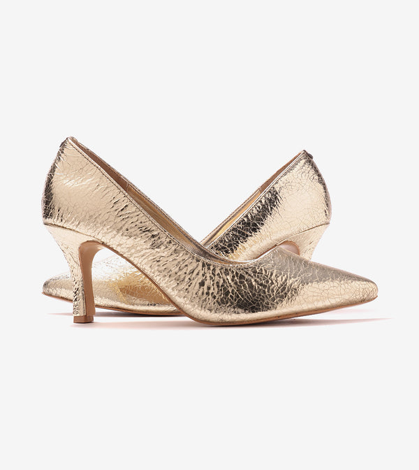 Crackled Metallic Pumps - Gold