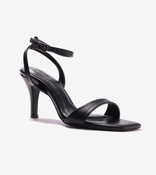 Stiletto-Heel Ankle Strap Sandals - Black
