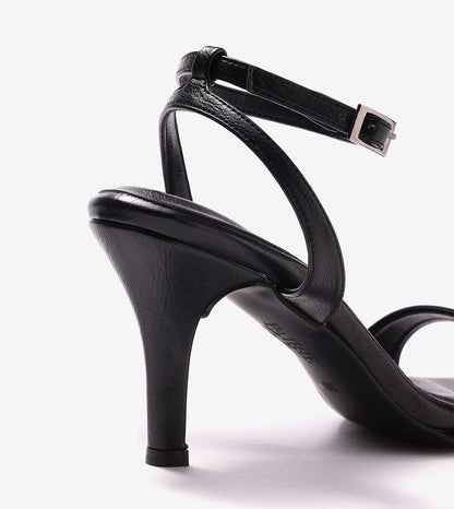 Stiletto-Heel Ankle Strap Sandals - Black