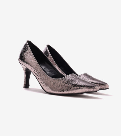 Crackled Metallic Pumps - Gunmetal