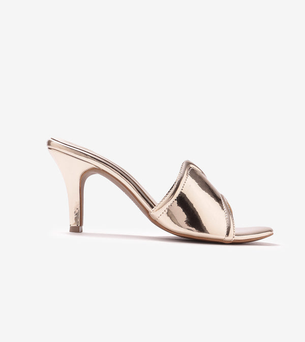 Metallic Wavy Stiletto Heeled Sandals - Gold