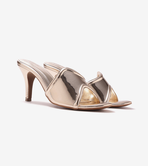 Metallic Wavy Stiletto Heeled Sandals - Gold