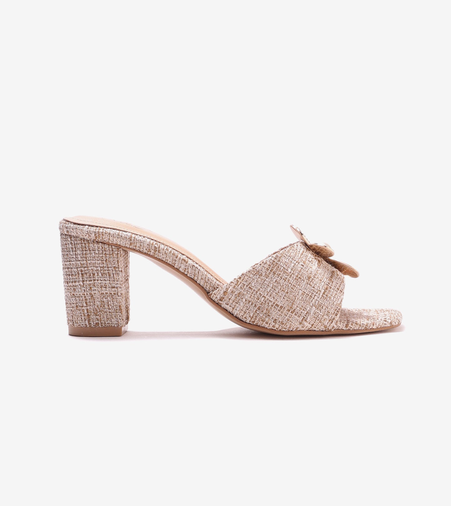 Jute Block Heeled Mule With Metal Adornment - Beige