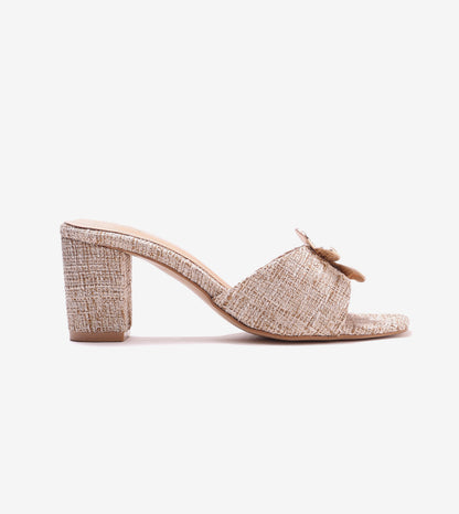 Jute Block Heeled Mule With Metal Adornment - Beige