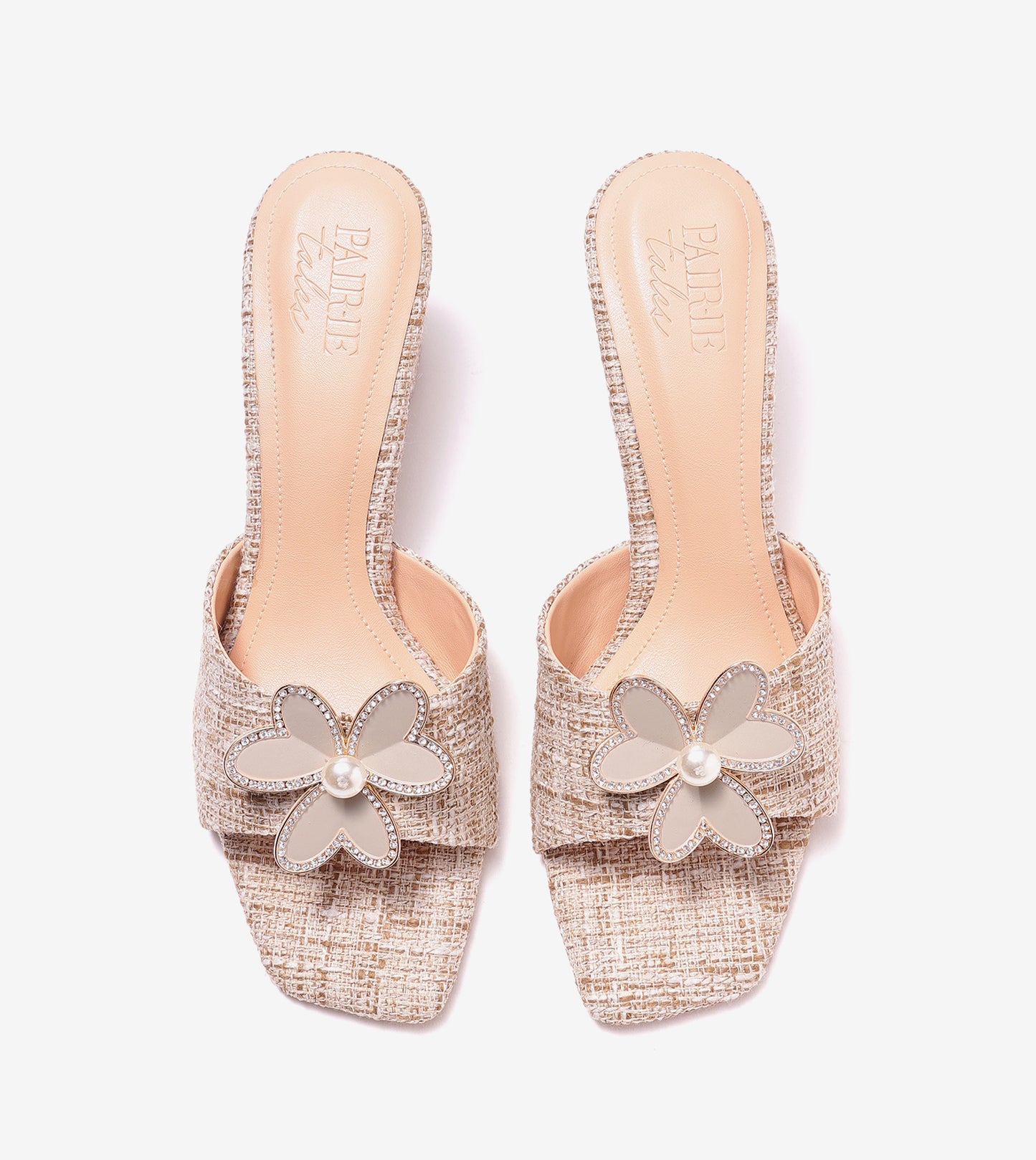 Jute Block Heeled Mule With Metal Adornment - Beige