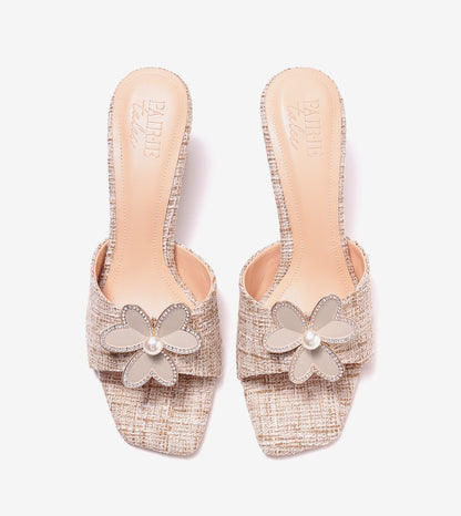 Jute Block Heeled Mule With Metal Adornment - Beige