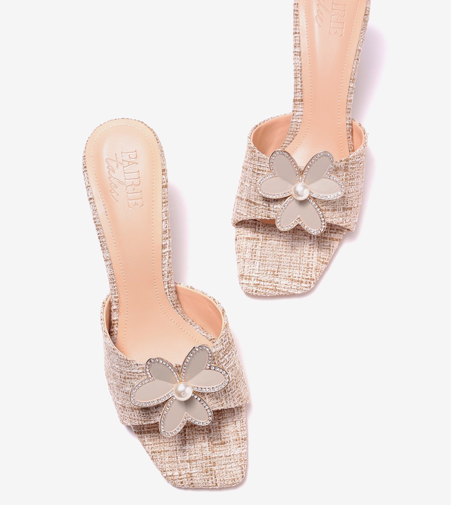 Jute Block Heeled Mule With Metal Adornment - Beige